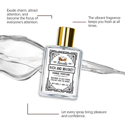 ROXELIS 50ml Rich And Whiskey Homme Perfume Long-lasting Fragrance,Enhance Personal Charm, Confidently Show Style and Elegance