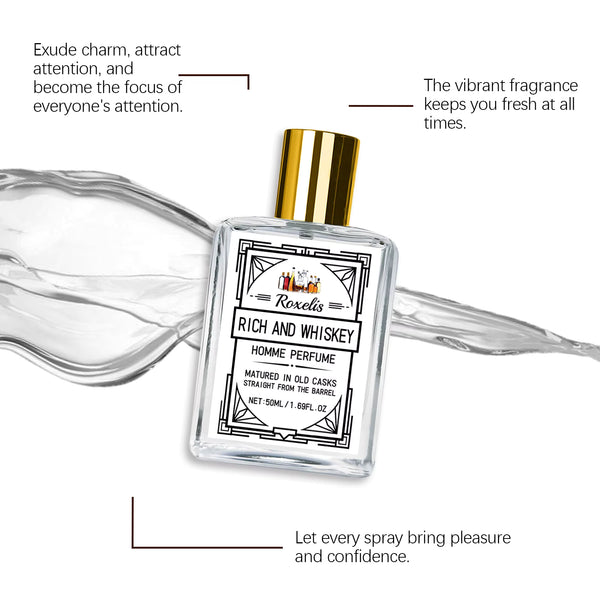 ROXELIS 50ml Rich And Whiskey Homme Perfume Long-lasting Fragrance,Enhance Personal Charm, Confidently Show Style and Elegance