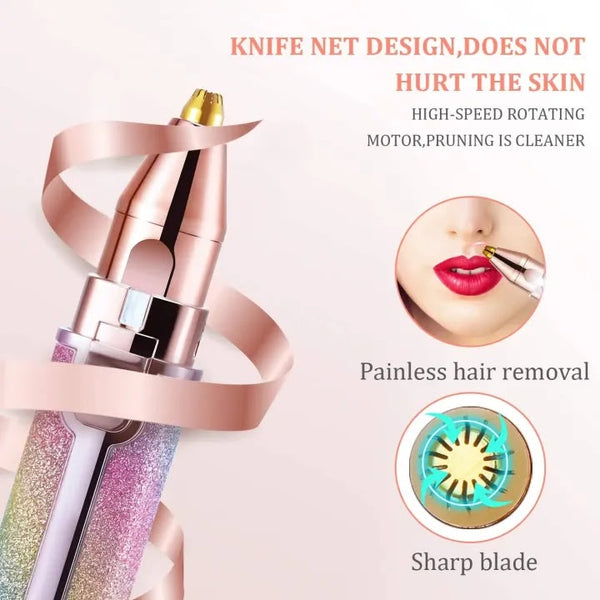 in-1 Rechargeable Hair Remover & Eyebrow Trimmer with LED, Painless Precision Shaver for Women’s Face, Lip, Chin, Bikini – Electric Facial