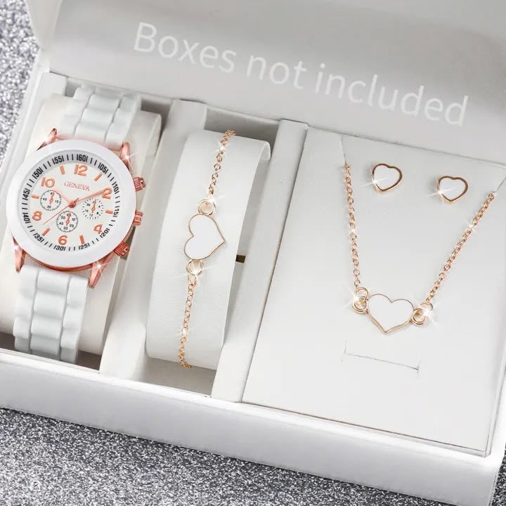 5/6PCS Women Watches Fashion Silicone Band Women Quartz Watches Jewelry Set Reloj Mujer Girls Clock (Without Box)