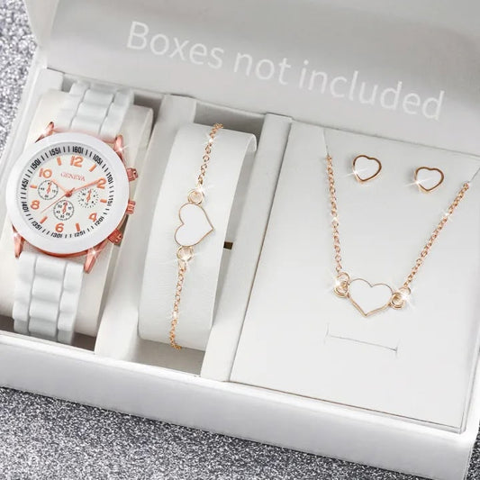 5/6PCS Women Watches Fashion Silicone Band Women Quartz Watches Jewelry Set Reloj Mujer Girls Clock (Without Box)