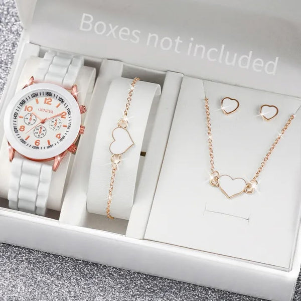 5/6PCS Women Watches Fashion Silicone Band Women Quartz Watches Jewelry Set Reloj Mujer Girls Clock (Without Box)